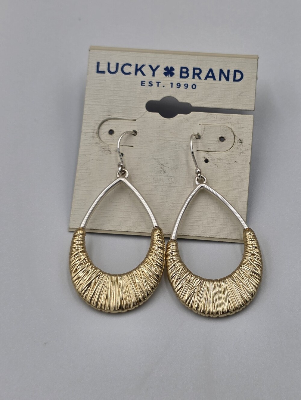 Lucky Brand Mixed Metal Gold Silver Textured Teardrop Drop Earrings NEW‎
